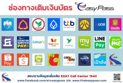 ช่องทางการเติมเงินสำรองค่าผ่านทางพิเศษบัตรอัตโนมัติ (Easy Pass) ผ่านหน่วยงานภายนอก